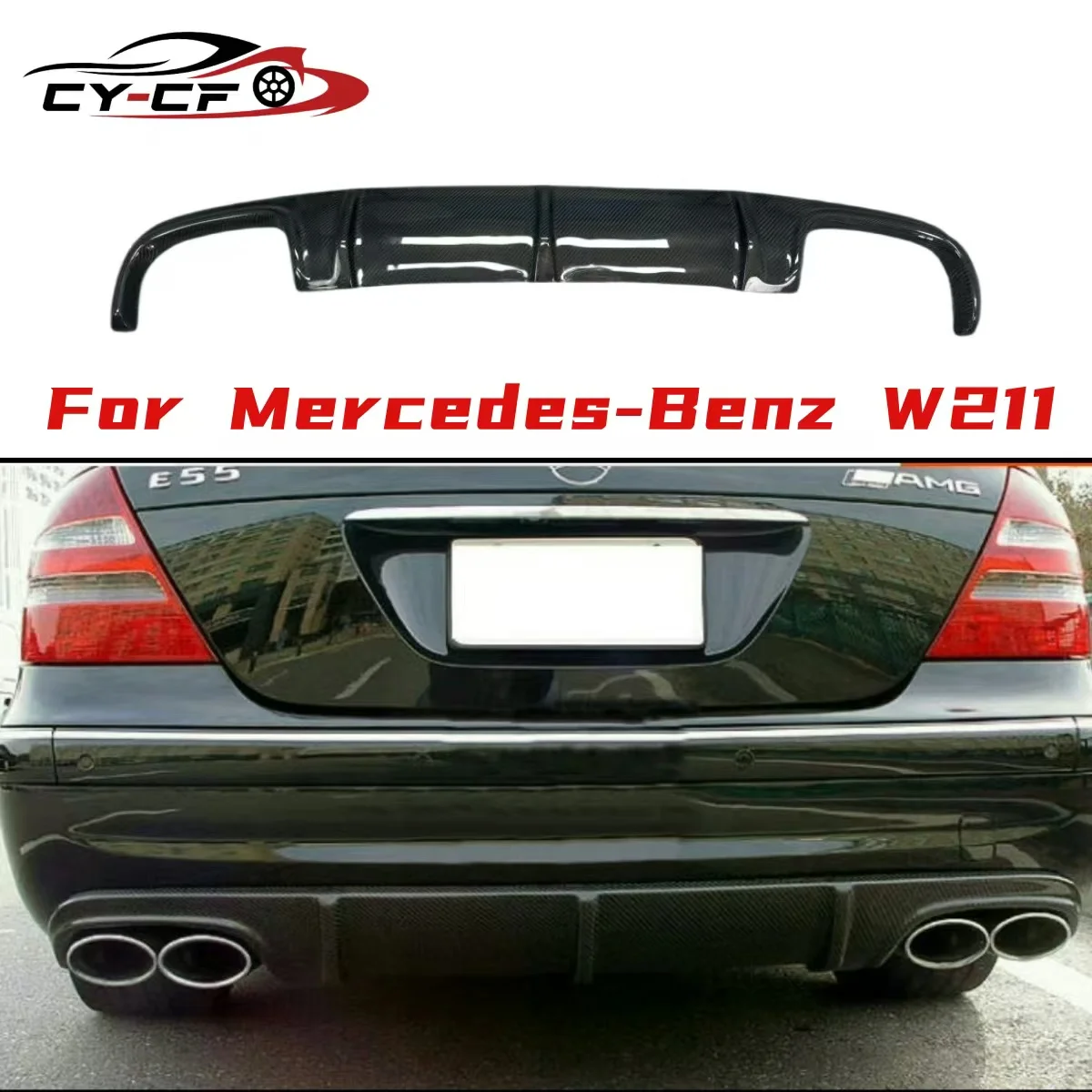 

For Mercedes Benz E-Class W211 E55 E63 AMG Sedan 4-Door 2002-2006 Carbon Fiber Car Rear Bumper Lip Diffuser Spoiler Body kit