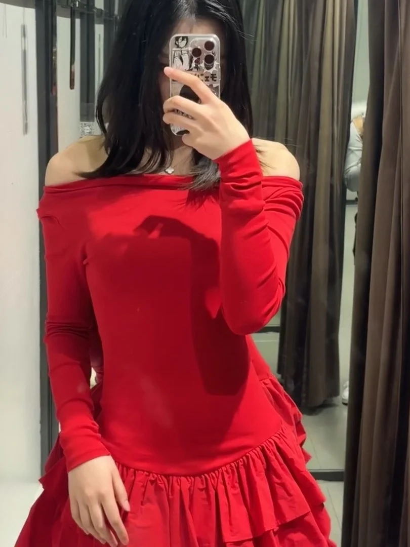 Primavera 2025 feminino doce em camadas guarnição longo sve barco ne ort dr cintura alta a linha algodão gaze colete dr