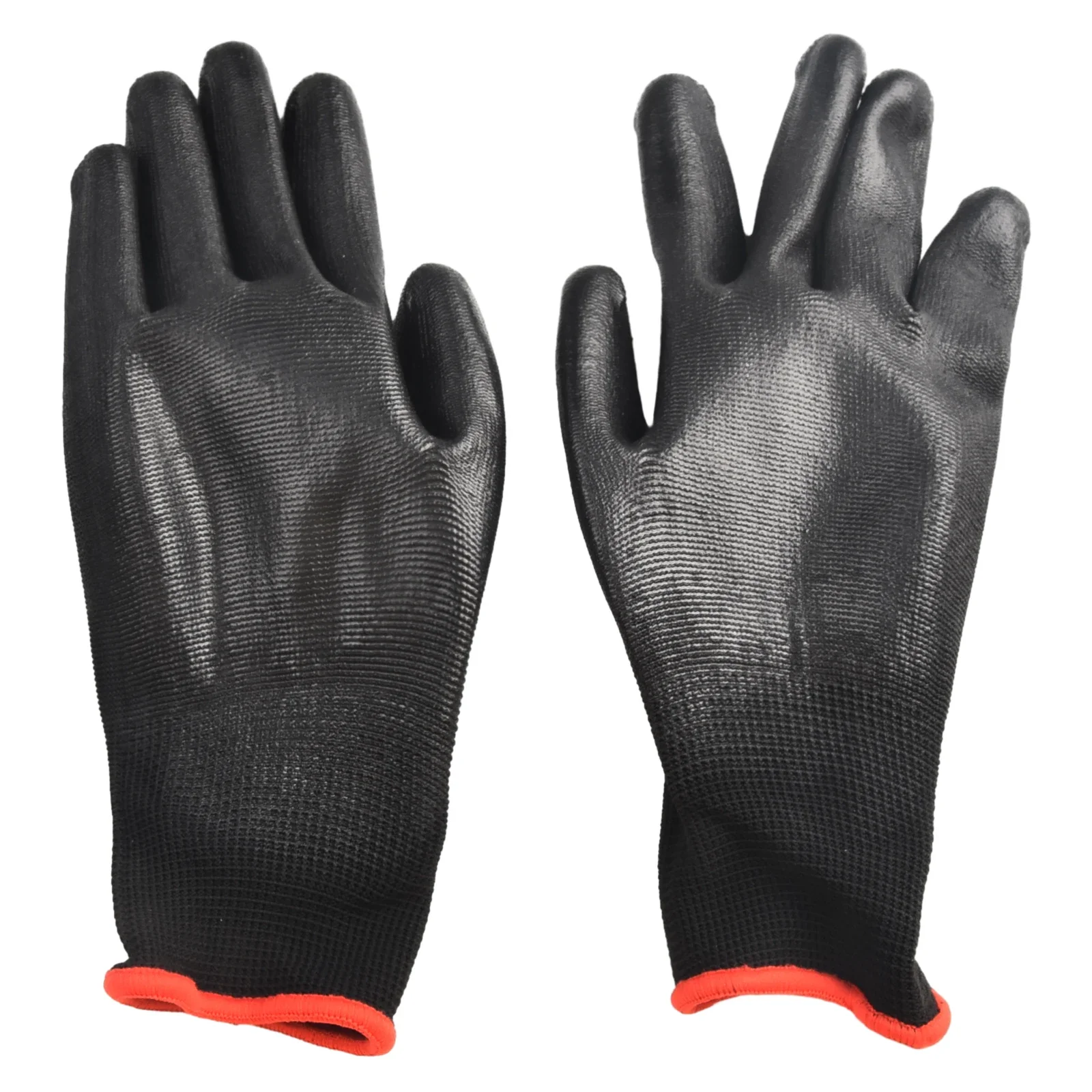 Hand Protect Work Gloves Knit cuffs Nylon PU Coated S/M/L Safety 12 Pairs Antiskid Black Dust-proof Carpenters