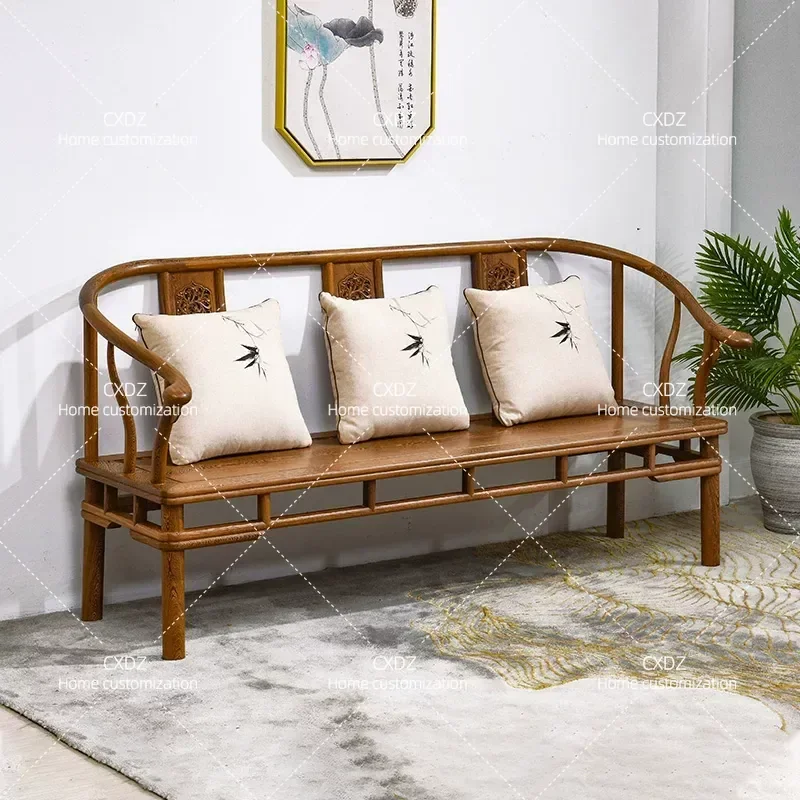 Solid Wood Taishi Chair with Backrest Chinese Style Armchair Leisure Sofa Chair for Living Room Three Seater Furniture