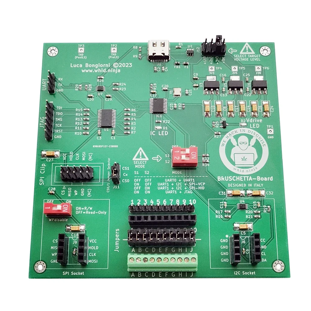 Placa BRUSCHETTA: Hardware multiprotocolo compatible con UART, JTAG, SPI e I2C