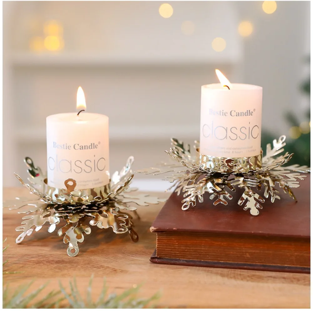 European Golden Silver Plated Christmas Candle Holder Snowflake Tree Butterfly Shape Candlestick Holiday Dining Table Decoration