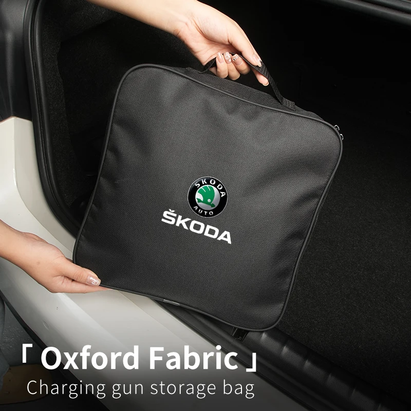 Car Charging Gun Storage Bag Trunk Cable Tools Pouch Accessories For Skoda Superb Rapid Octavia Kodiaq Fabia Derivative Karoq Ka view 3
