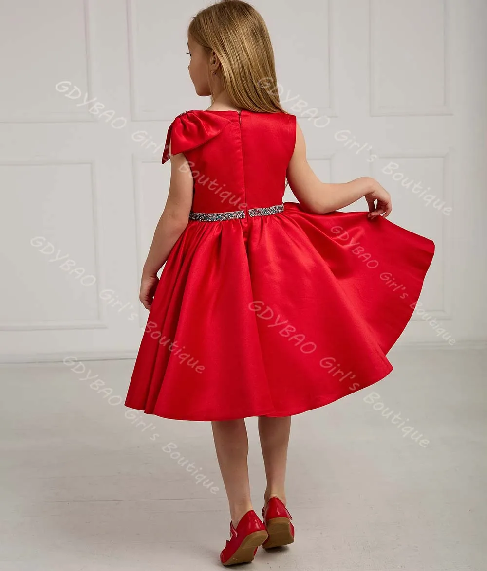 Vestidos de niña de flores personalizados hasta el té para boda, vestido de fiesta de princesa con lazo de satén para niños pequeños, vestido de fiesta para 2-14 niños