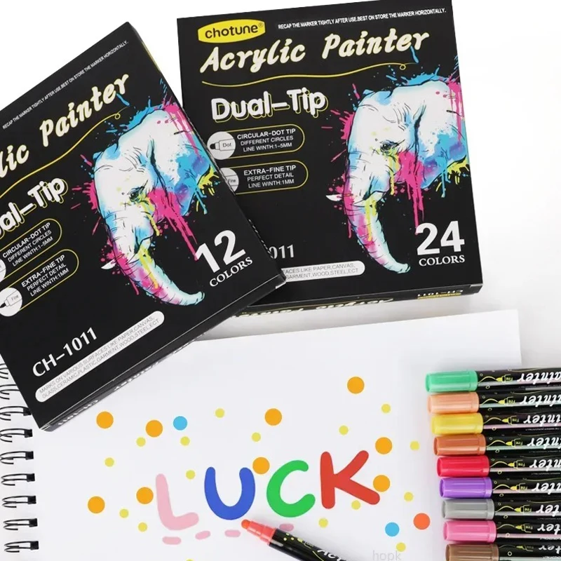 

12-36 Colors Dual Tip Dot Acrylic Pens Markers for Wood Stone Rock Painting Glass Ceramic Surfaces Student Stationery Supplies