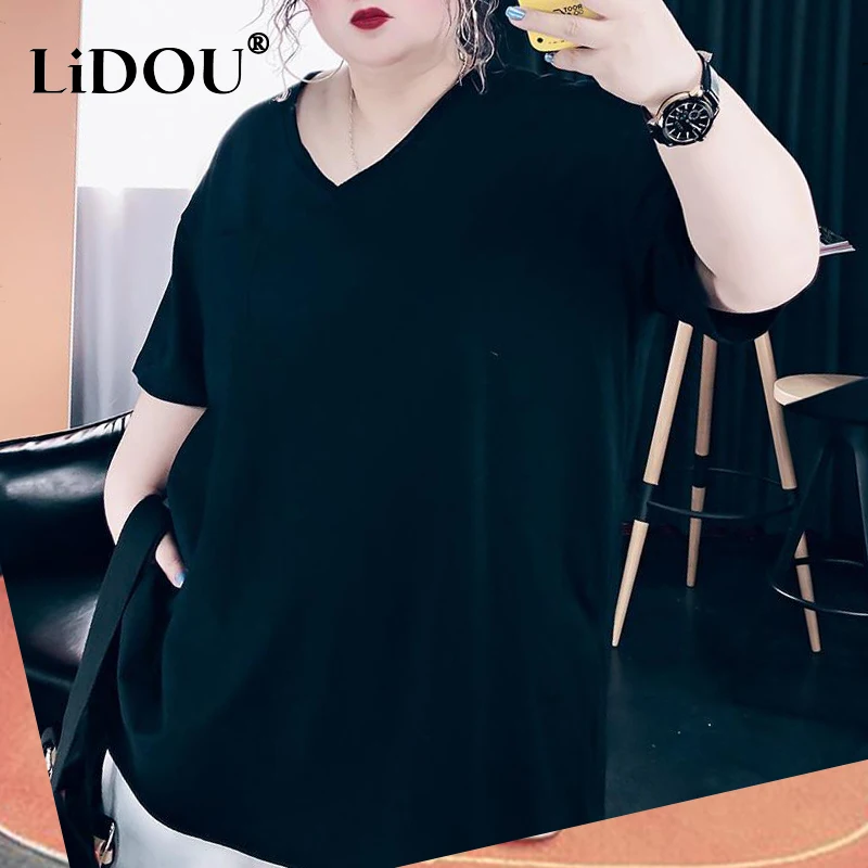 Summer 2023 new Korean version temperament versatile casual sports half-sleeve T-shirt plus size solid color short-sleeved women