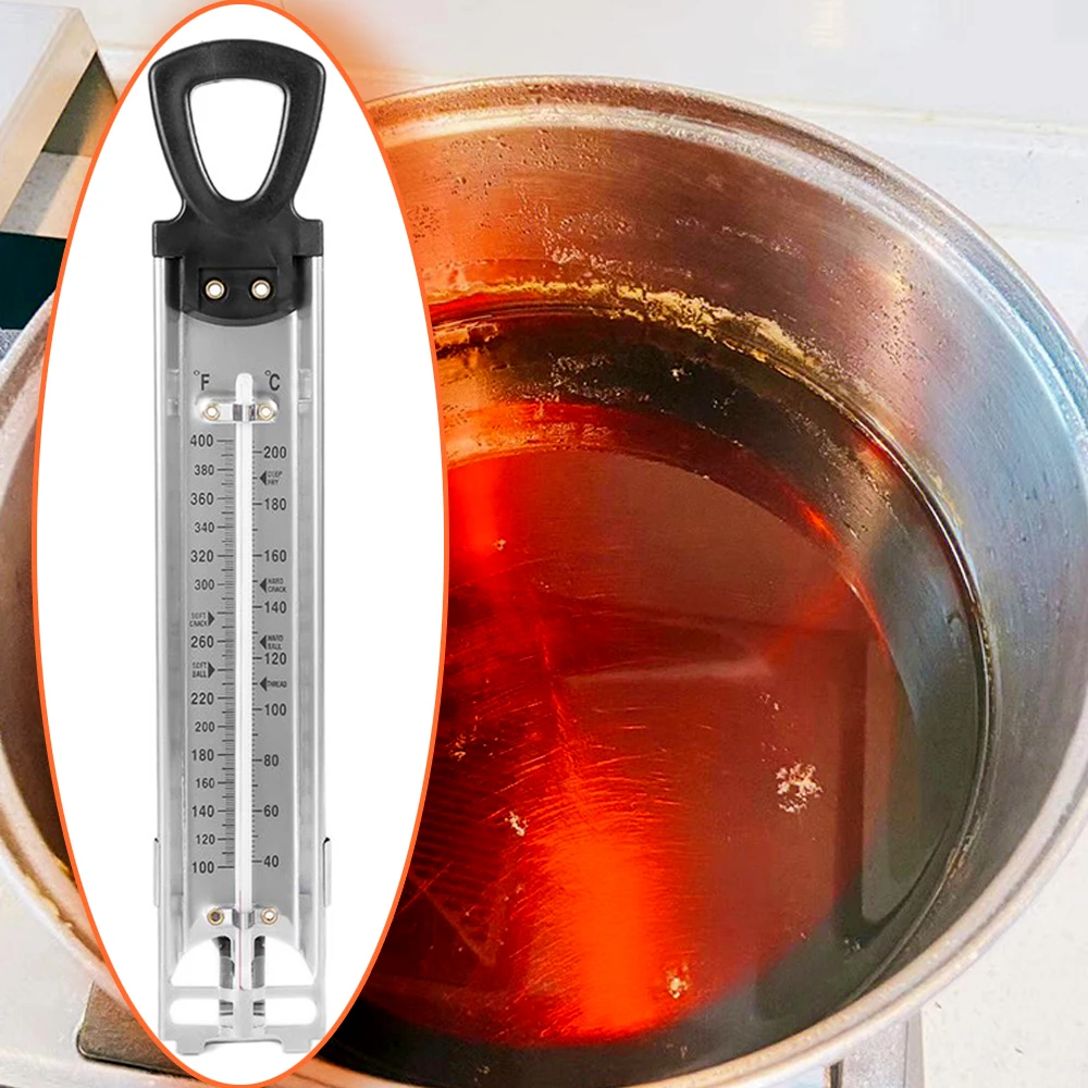 Stainless Steel Kitchen Craft Cooking Thermometer 40℃-200℃/100-400℉Hanging High-temperature Sugar Candy Liquid Thermometer