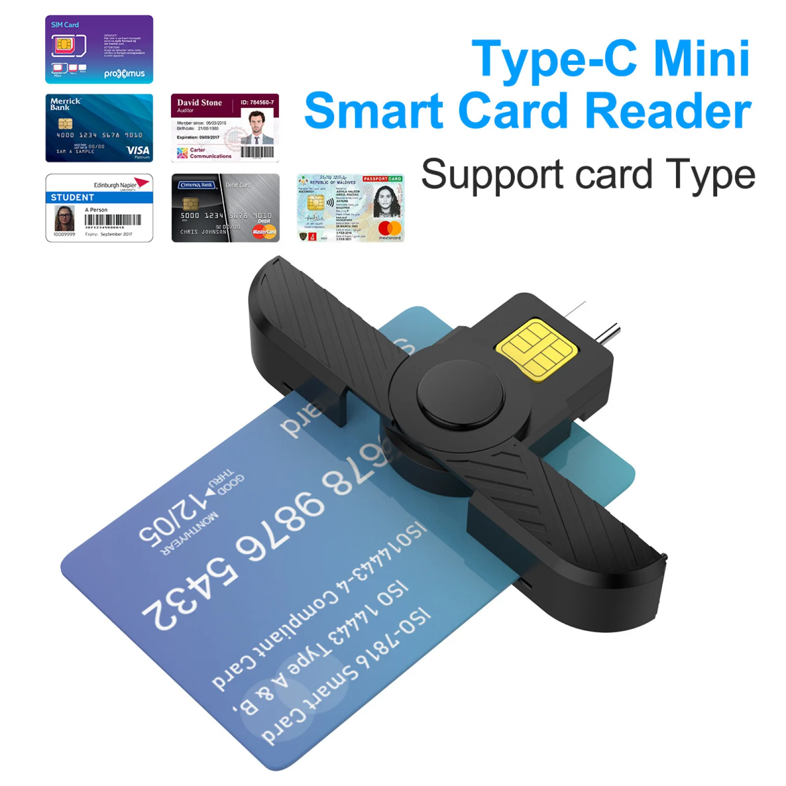 Portable USB Type-C Smart Card Reader Folding ID CAC Card Reader for SIM Chip ID Card For Digital Certificate Security