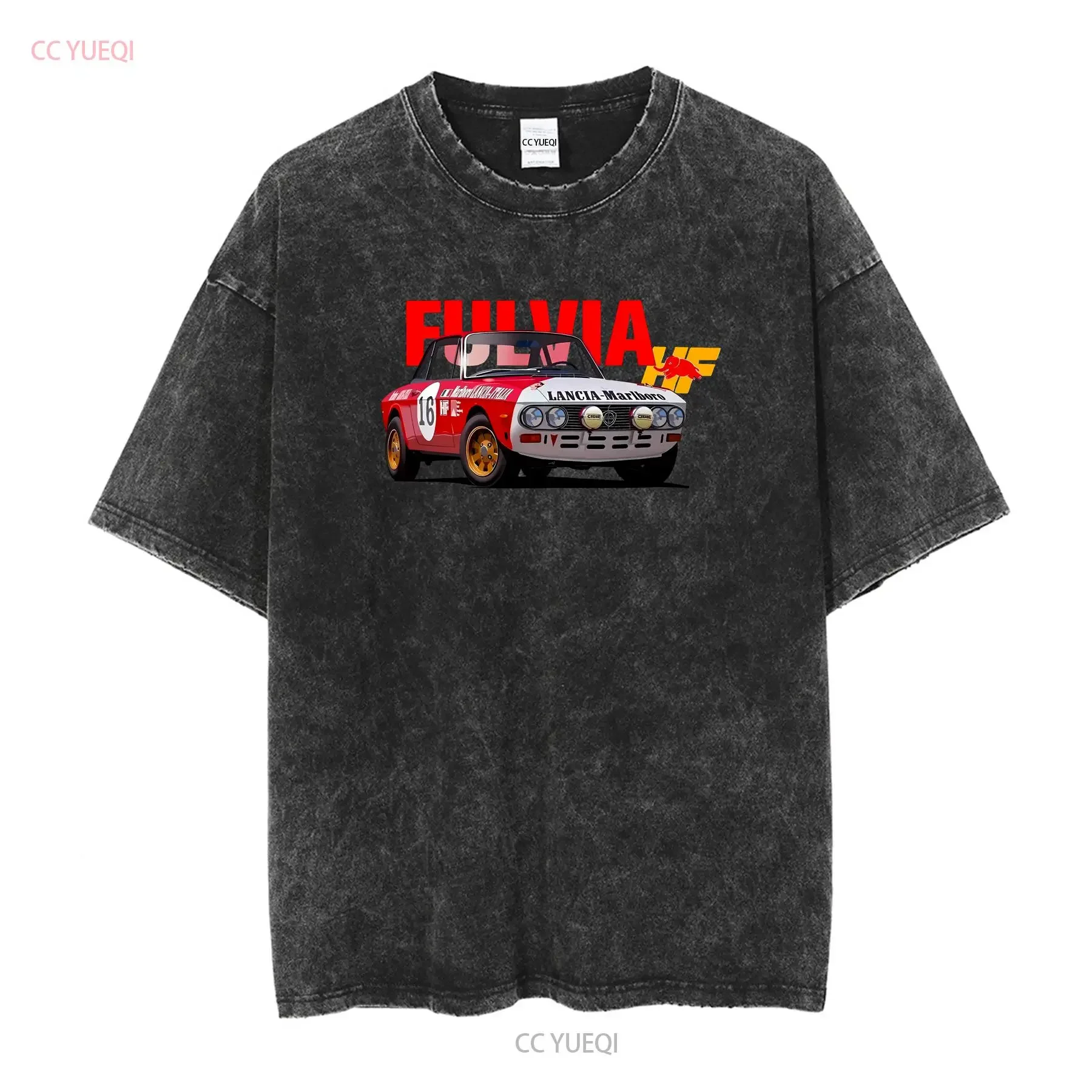 T shirt Lancia Fulvia Hf long or short sleeves vintage Washed homme Comfortable streetwear Stretched Top For Everyday Wear