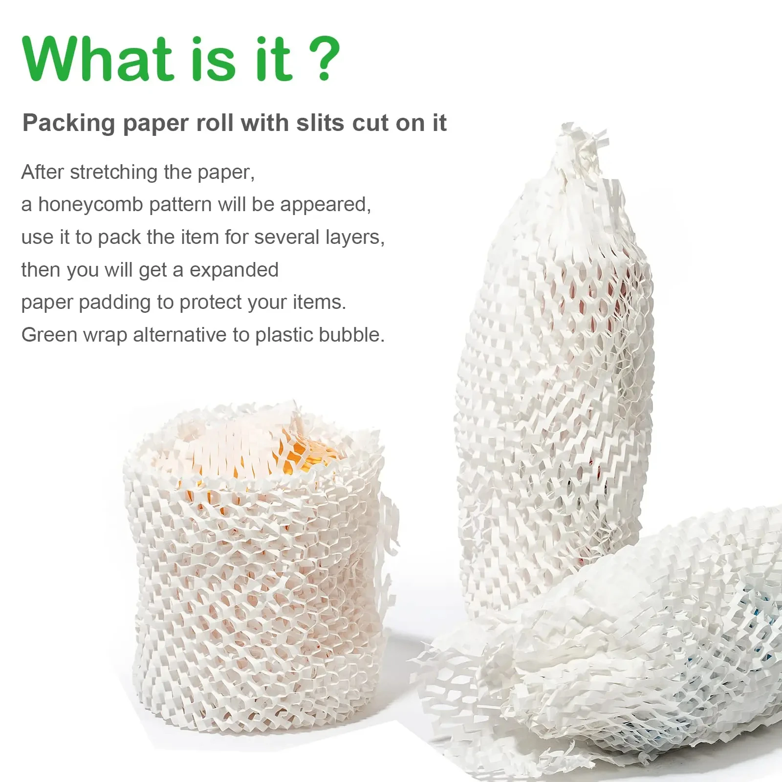 White Honeycomb Buffer Paper Roll - Degradable Protective Packaging for Flowers & Fragile Items