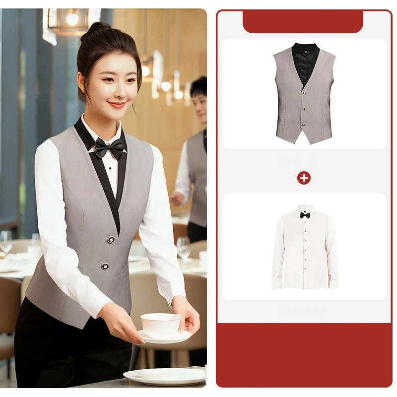 Abbigliamento da lavoro per cameriere Top Tute Camicie per servizi di ristorazione Maniche lunghe per ristorante dell'hotel Caffè Barista Set uniforme da cameriera