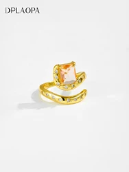 DPLAOPA Women 925 Sterling Silver Irregular Twist Open Adjustable Ring Big Geometric CZ Zircon New Luxury Fine Gift Jewelry