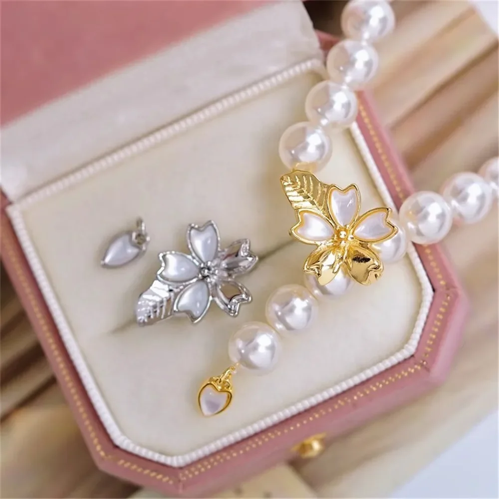 

DIY Accessories 18K Bag Gold Copper Thick Gold Plated Cherry Blossom Shell Clip Buckle Pearl Necklace Sweater Chain Front Button