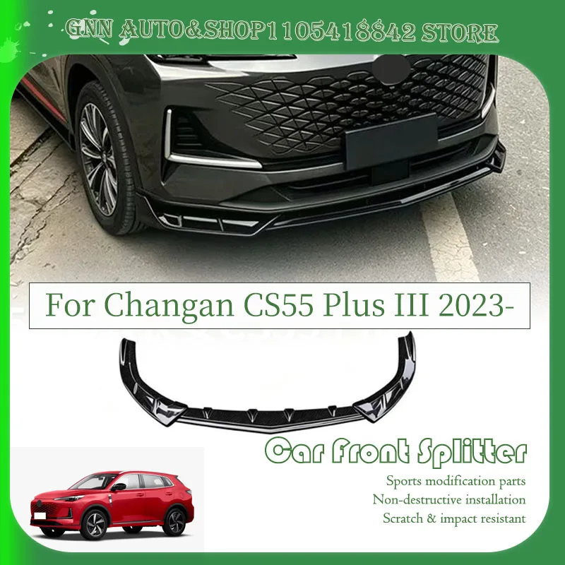 Car Front Bumper Split Lip For Changan CS55 Plus III Gen3 2023-2026 Anti-collision Bumper Reinforcement Decoration Exterior Part