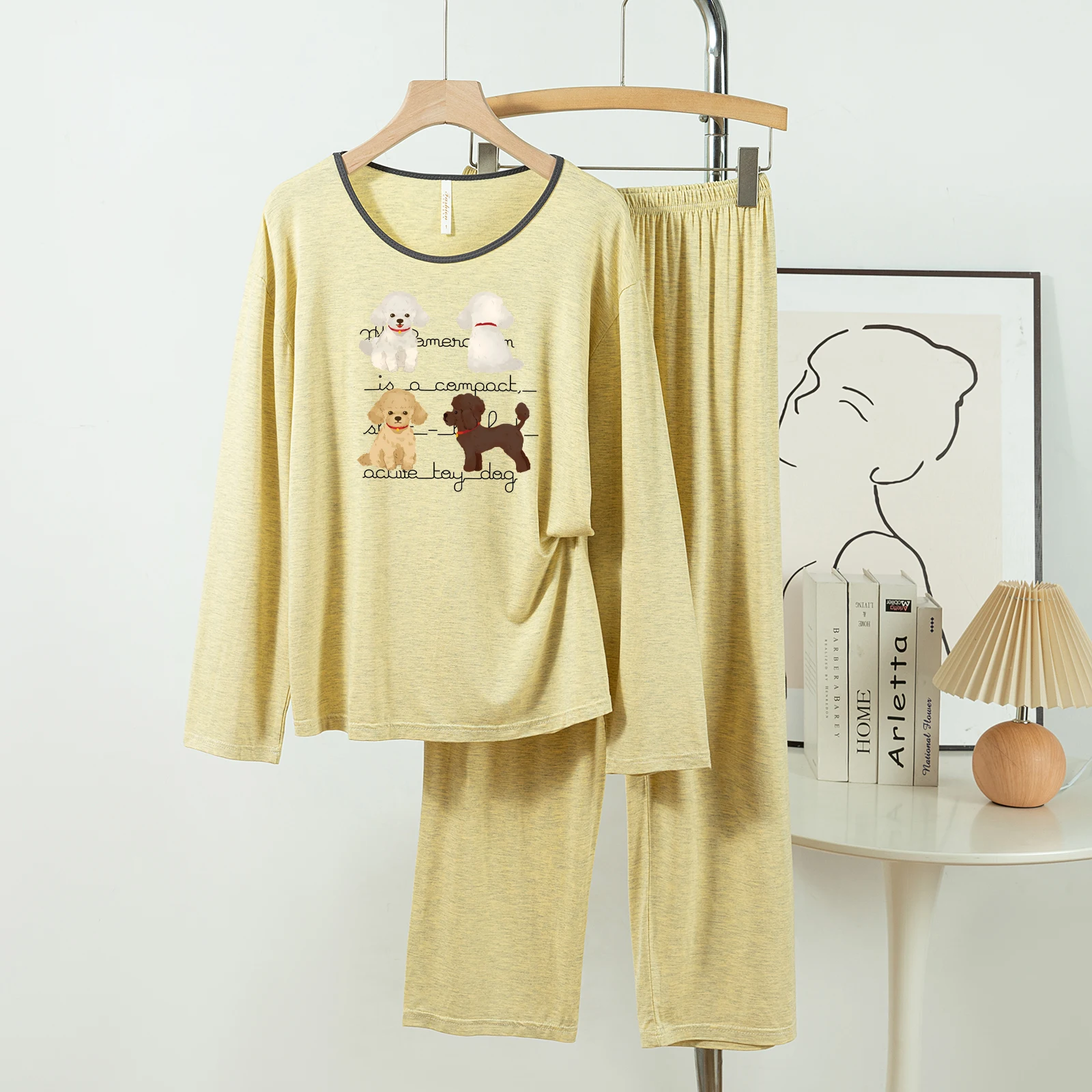 

5181-135 Casual and Comfortable Modal Cotton Pajamas for Women, New Spring and Autumn Long-Sleeved Long Pants Solid Color Casual