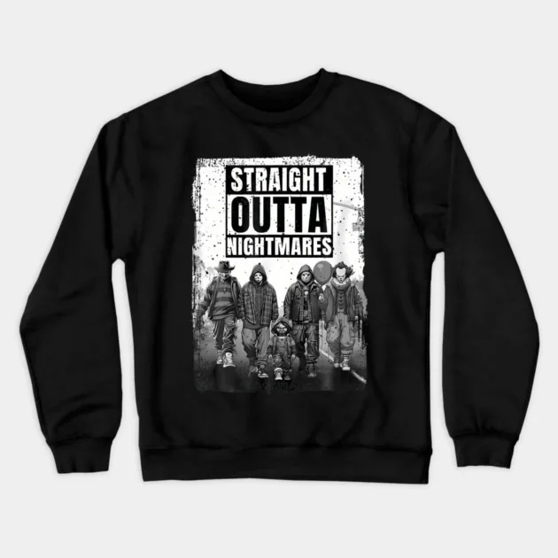 

Толстовка Horror Vibe в осенне-зимнем стиле с графикой «Straight Outta Nightmares Crew» для модного образа