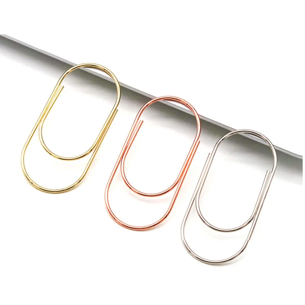 

10pcs Stationery Large Wide Paper Clips 50mm Durable Large Size Paper Clips Rose Gold Simple Kawaii Photo Paper Clip Student