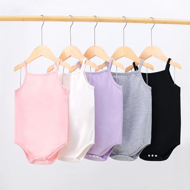 5pcs Unisex Baby Casual Knitted Comfortable Solid Color Romper With Straps And Snaps, Summer