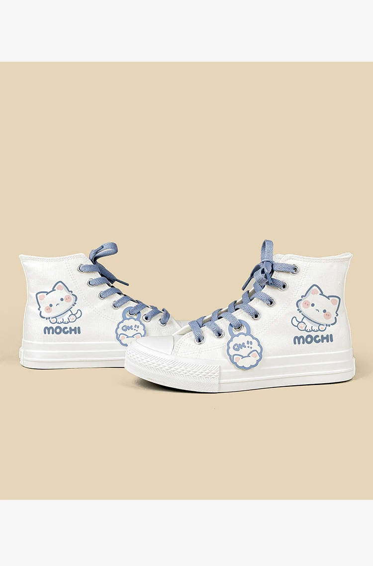 Amy und Michael Kawaii Kitty Cartoon Schuhe Damen High-Top Canvas Schuhe Niedliche Schnürschuhe für Teenager-Mädchen und Studenten – Detail 9