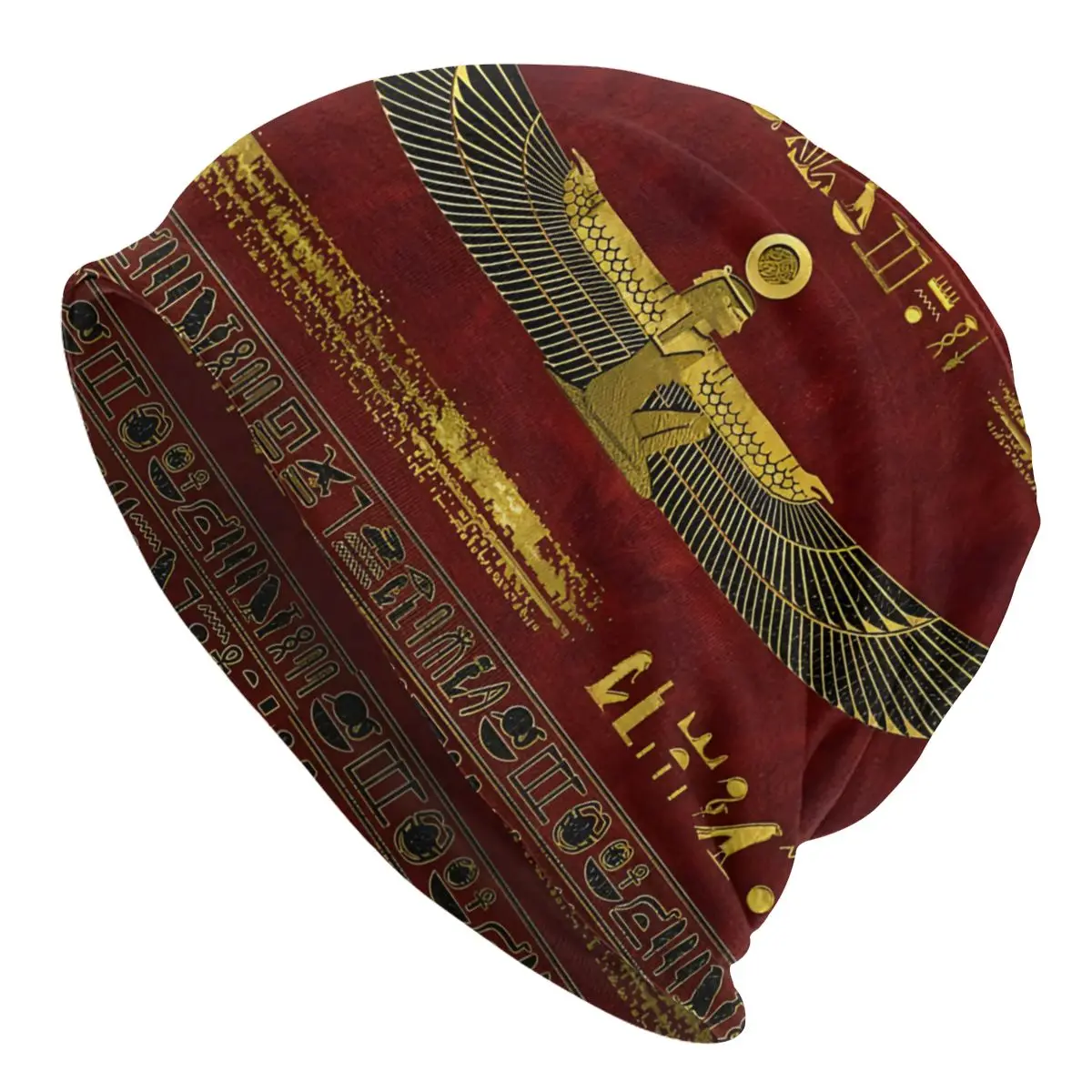 Ornament On Red Leather Bonnet Homme Sport Egyptian God Ornament Skullies Thin Beanies Caps Novelty Fabric Hats