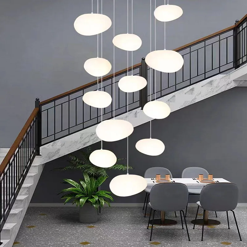 designer criativo italiano led lustre sala duplex escadaria bar abajur de vidro branco lampada pingente home decor iluminacao 01