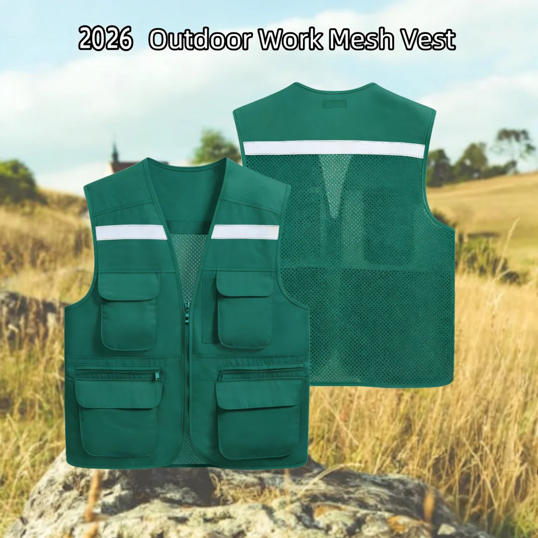 Customizable Logo Outdoor Work Fishing Travel Photo Vest Mesh Vest Multipocket Work Double Layer Breathable Advertising Vest
