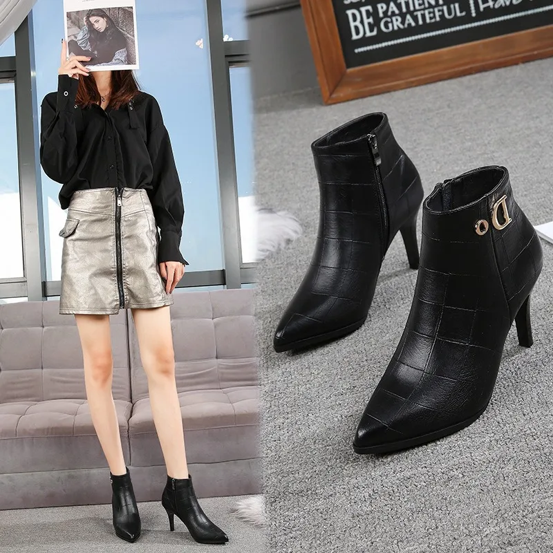 

Fashion slender heel women's ankle boots 2025 fall/winter new all-matching professional pointed toe small mid-heel high heels