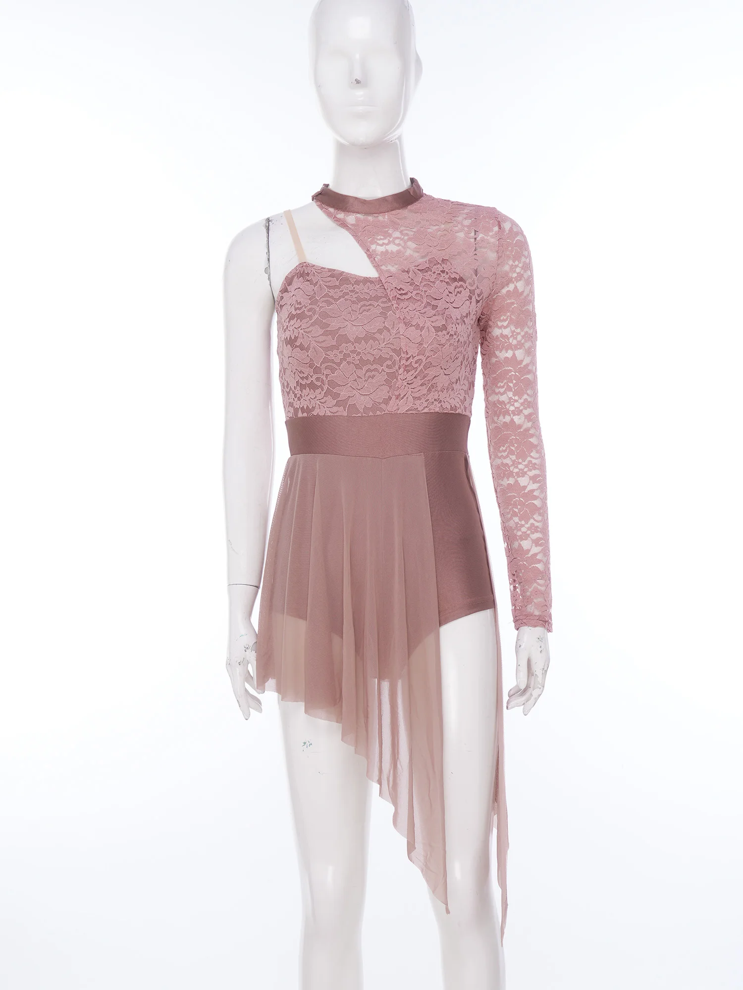 Women's Figure Ice Skating Clothes Costume Modern Dancewear Lyrical Classic Dance Dress One Shoulder Lace Ballet Leotard Dress