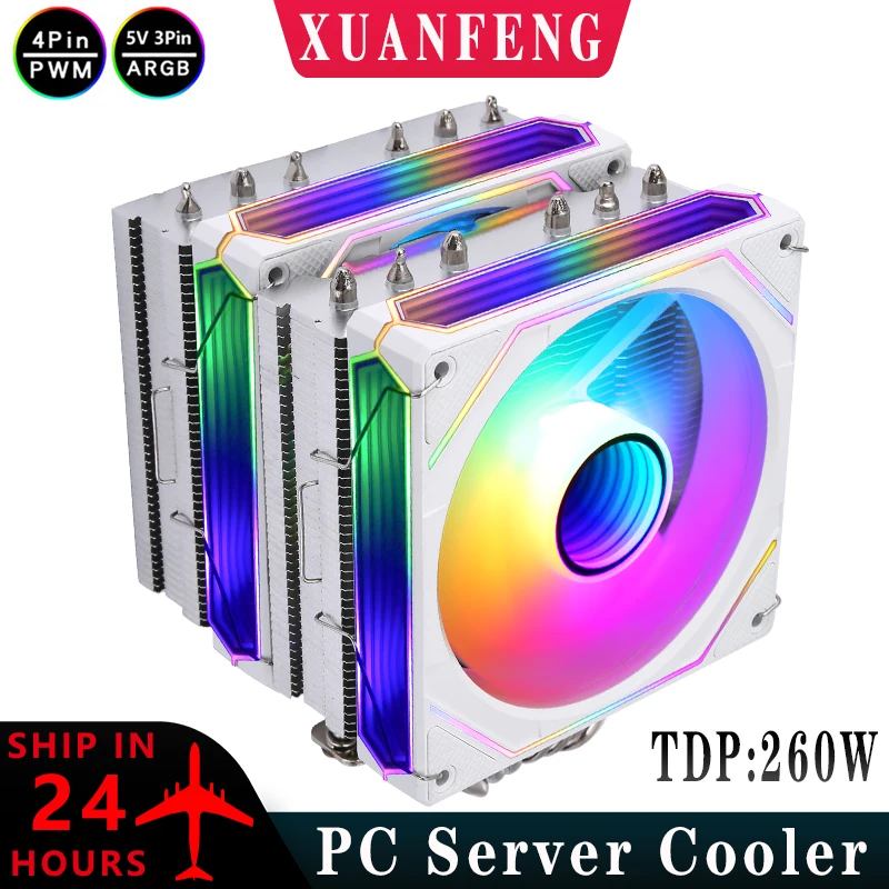 

XUANFENG Server CPU Cooler TDP:260W 120mm Twin tower 6 Heat Pipe Radiator Compatible x79 x99 AM4 AM5 LGA2011 1200 1700 Argb Fan
