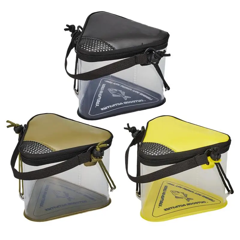 

Fishing Bucket triangle Live Fish Lure Bucket with Aeration Hole Folding Live Bait Bucket Portable Transparent Fish Container