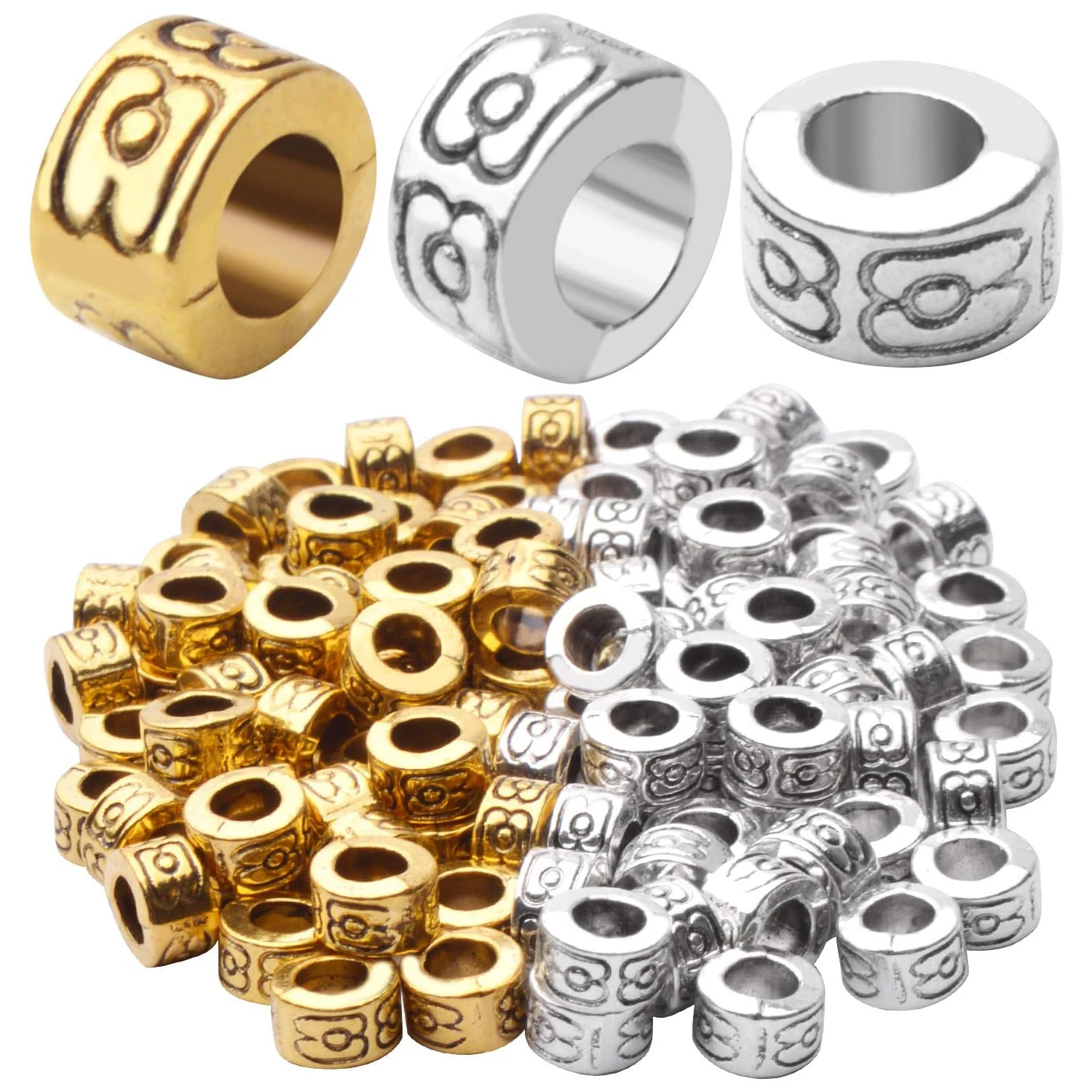 

Бусины-разделители с большим отверстием, 100 шт., круглые бусины-рондели, европейские бусины с большим отверстием для рукоделия и изготовления украшений