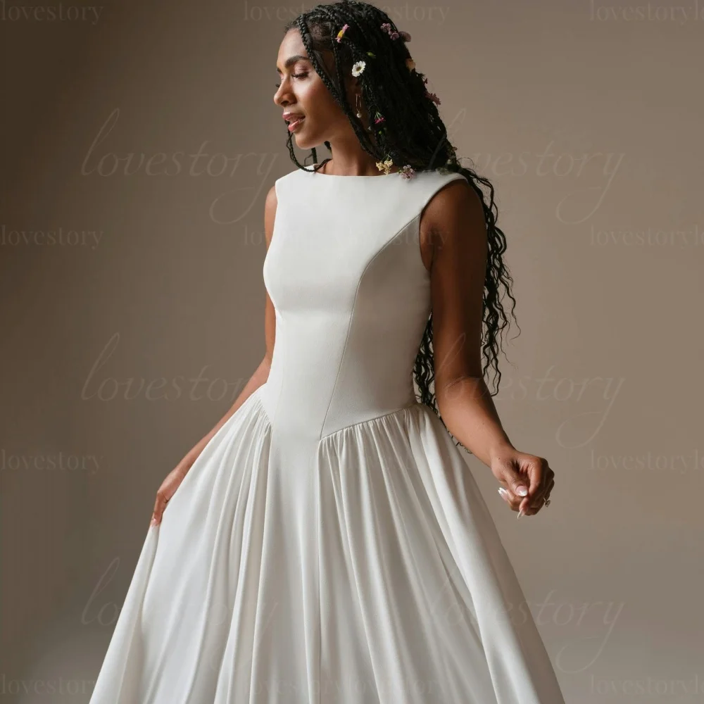 

Customized Wedding Dresses A Line Tank Bridal Dress Classic Simple Bride Gowns Button Vestido De Novia