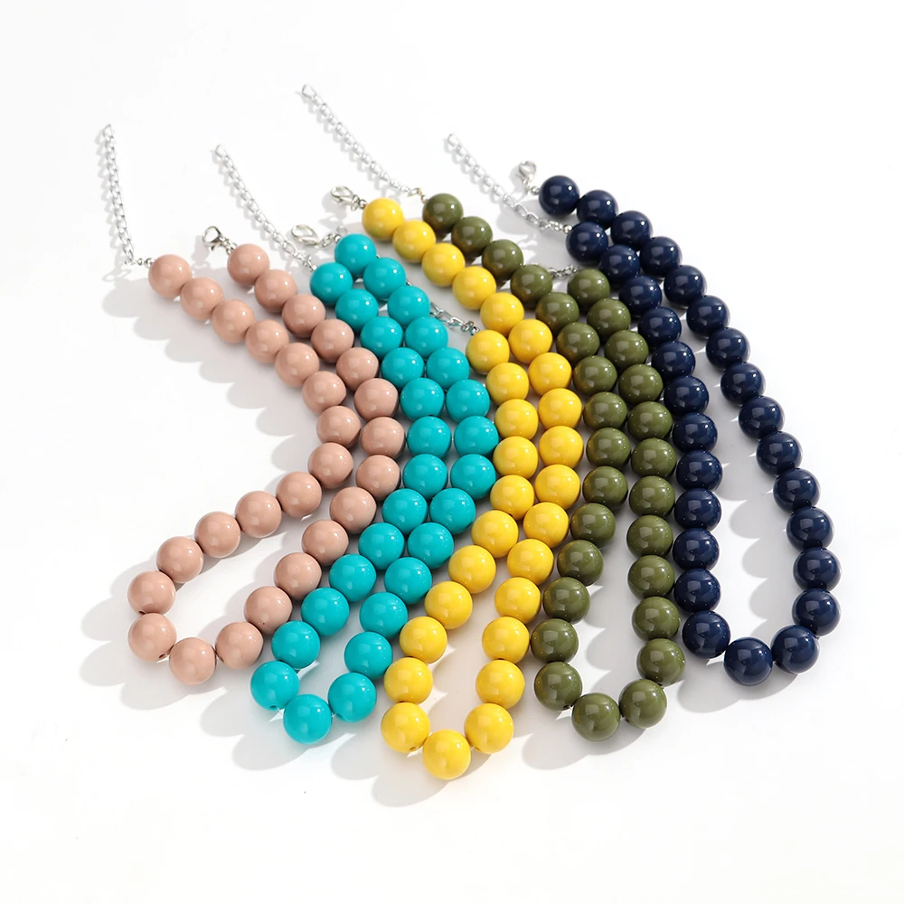 Auffällige, farbenfrohe, klobige Acryl-Halsketten für Damen und Herren, modisch, handgefertigt, 16 mm, runde Perlenkette, Choker, stapelbar, Schmuck, Geschenk – Detail 2