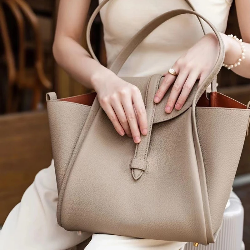 MKCCCKA Basket bag  2024 new Tote bag Female designer large capacity Cowhide handbag shoulder bag Commuter bag Genuine leather