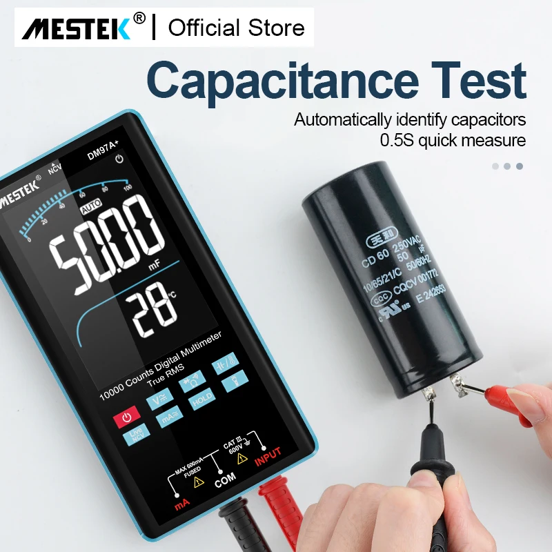 Mestek Professional Digital Multimeter Smart Auto Range AC DC Voltage Current Ohm Hz 9999 Counts Large Screen True RMS Temp Test