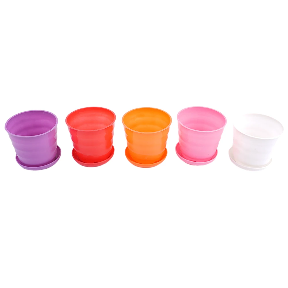 5 Piece Small Plastic Flower Pot Set for Indoor Plants Succulents Cacti and Herbs Compatible with Home Balcony Use