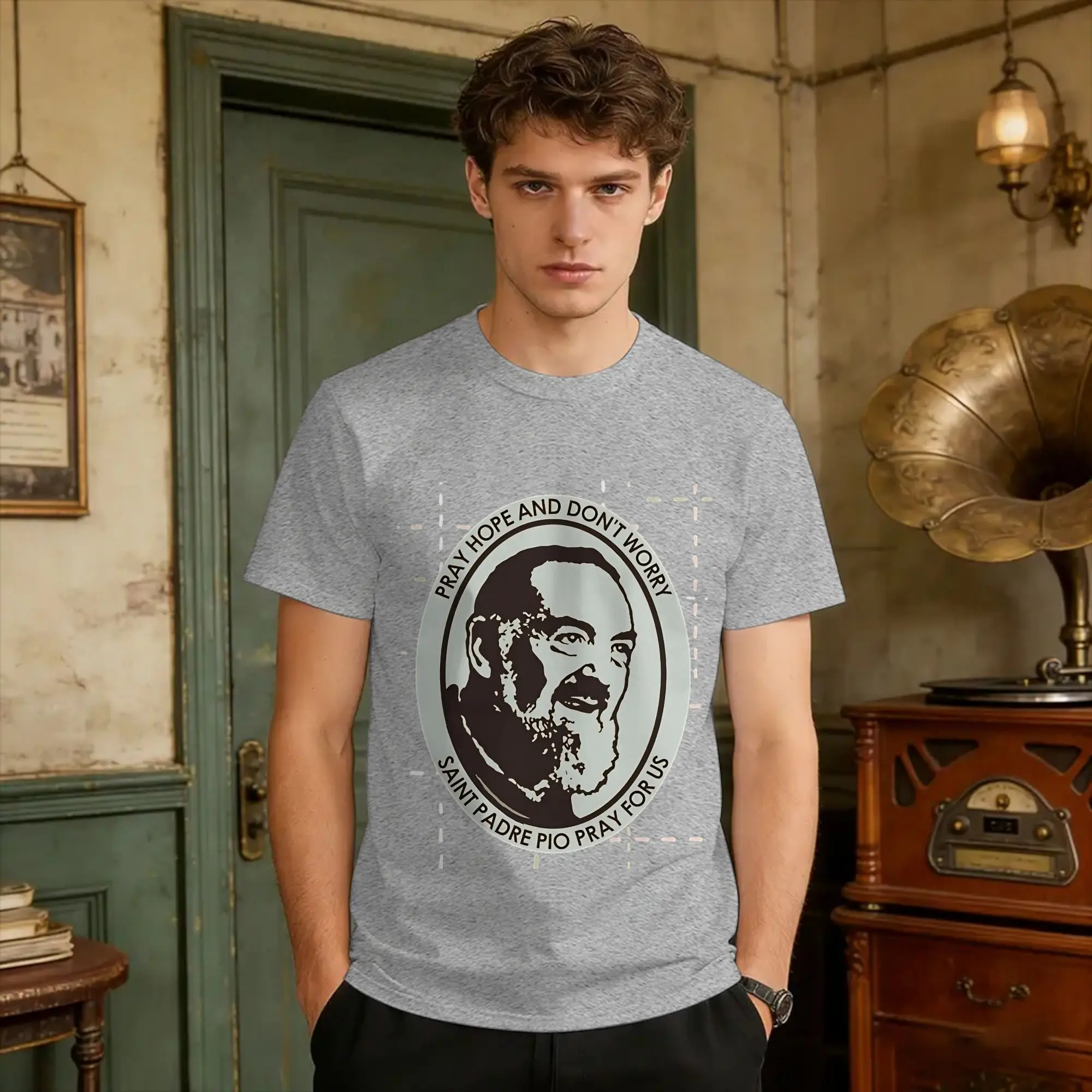 Saint Padre Pio, St Padre Pio, Padre Pio  Cotton T Shirt For Man Summer  Vintage T-Shirts Trendy Tees Oversized Wholesale Tops
