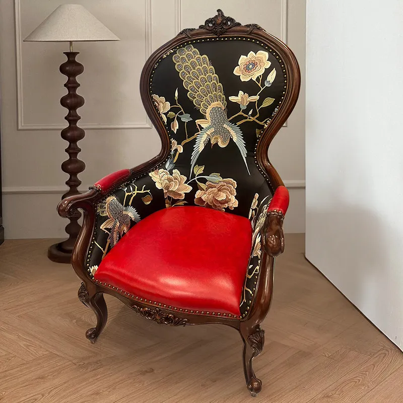 ZML genuine leather solid wood single sofa chair balcony casual printing furniture