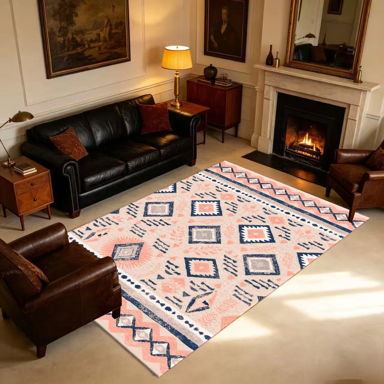 Bohemian Tribal Style Diamond Geometric Carpet Floor Decoration for Home Living Room Bedroom Interior Decor Carpet