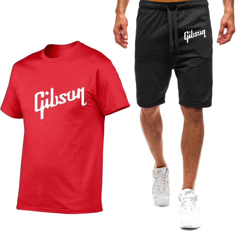 Guitar Gibson Men's Short Sleeve Streetwear Absorb Sweat Premium Quick-Dry Exercise Fitness Short Sleeve T-shirt Pants Suits