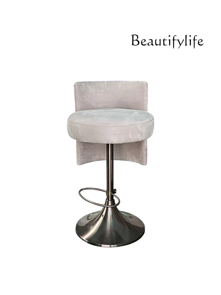 

Modern Simple Stainless Steel High Chair Living Room Bar Chair Creative and Slightly Luxury Cloth Rotating Bar Stool