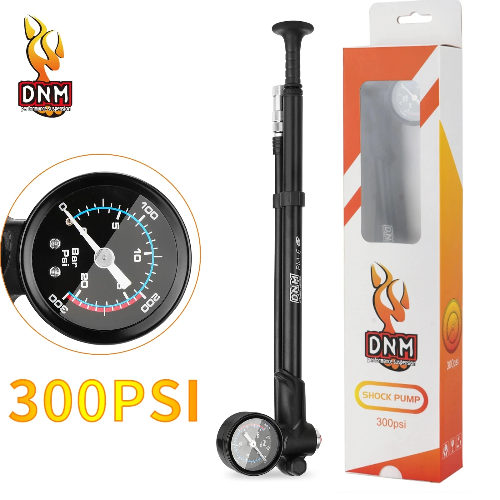 

DNM 300 Psi Universal Valve Portable High-pressure Aluminum Alloy Bicycle Air Pump With Barometer