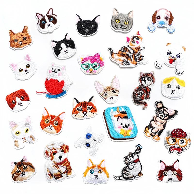 Cat Fashion DIY Patches Cute Animal Embroidery For T-Shirt Iron On Child Kids Appliques Clothes Jeans Stickers Badges Dog