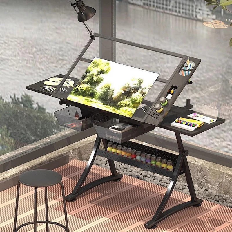 현대 다기능 드로잉 테이블 그림 제도 컴퓨터 디자이너 책상 작업대 가구 FYDT에 대한 리프트 가능한 아트 유리