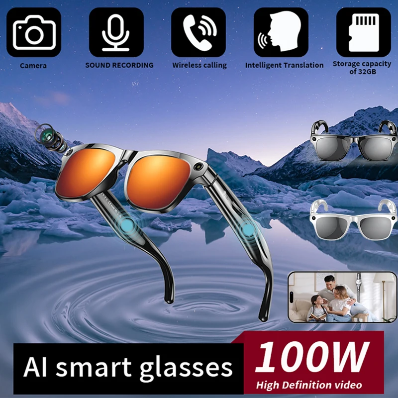 

Умные очки LIGE, запись видео, AI, распознавание фотографий, перевод ответов, 260 мАч, большая батарея, водонепроницаемые Bluetooth-очки