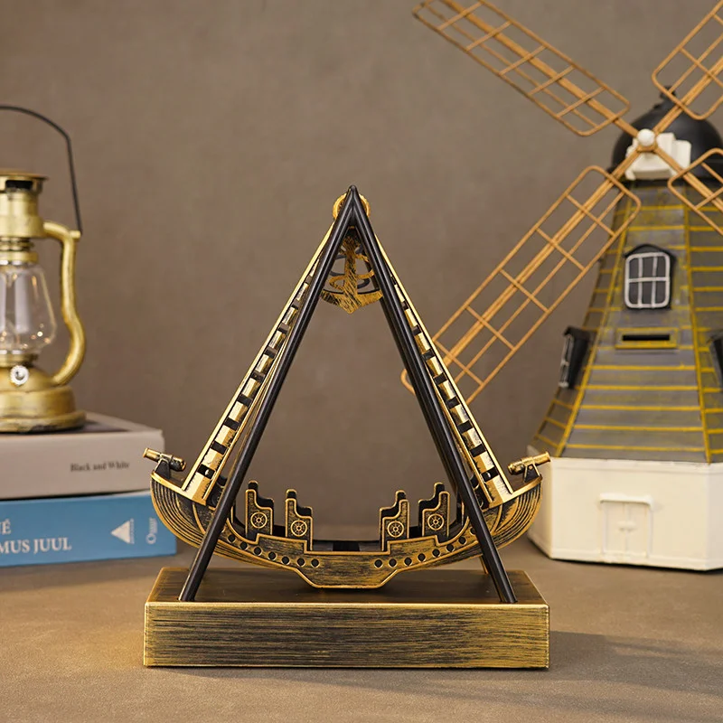 Pirate Ship Perpetual Motion Desk Toy Swinging Kinetic Sculpture Auto Rocking Ornament for Office Home Stress Relief Decor