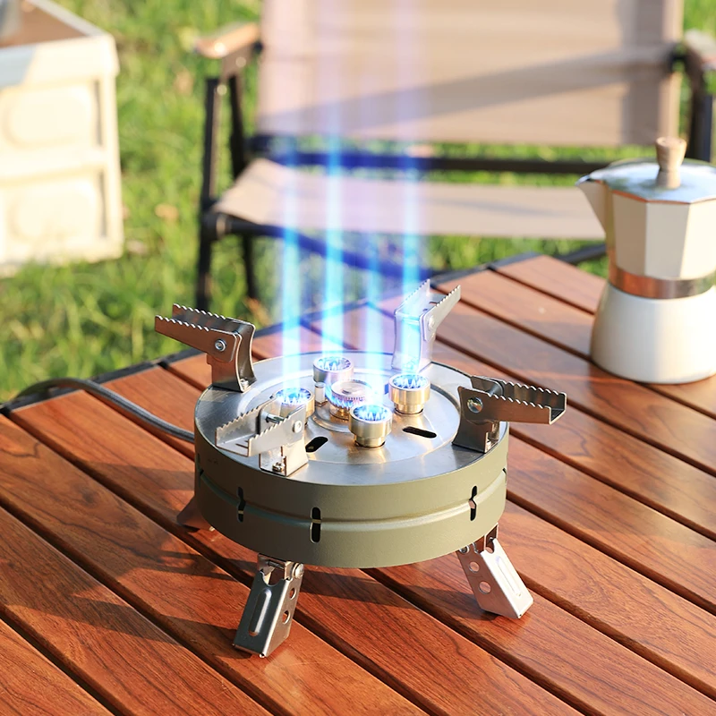 Imagem -02 - Strong Fire Power Camping Stove Queimador de Gás Portátil para Turistas Fogões ao ar Livre à Prova de Vento Caminhadas Churrasco Churrasco Cozinhar Panelas 13800w