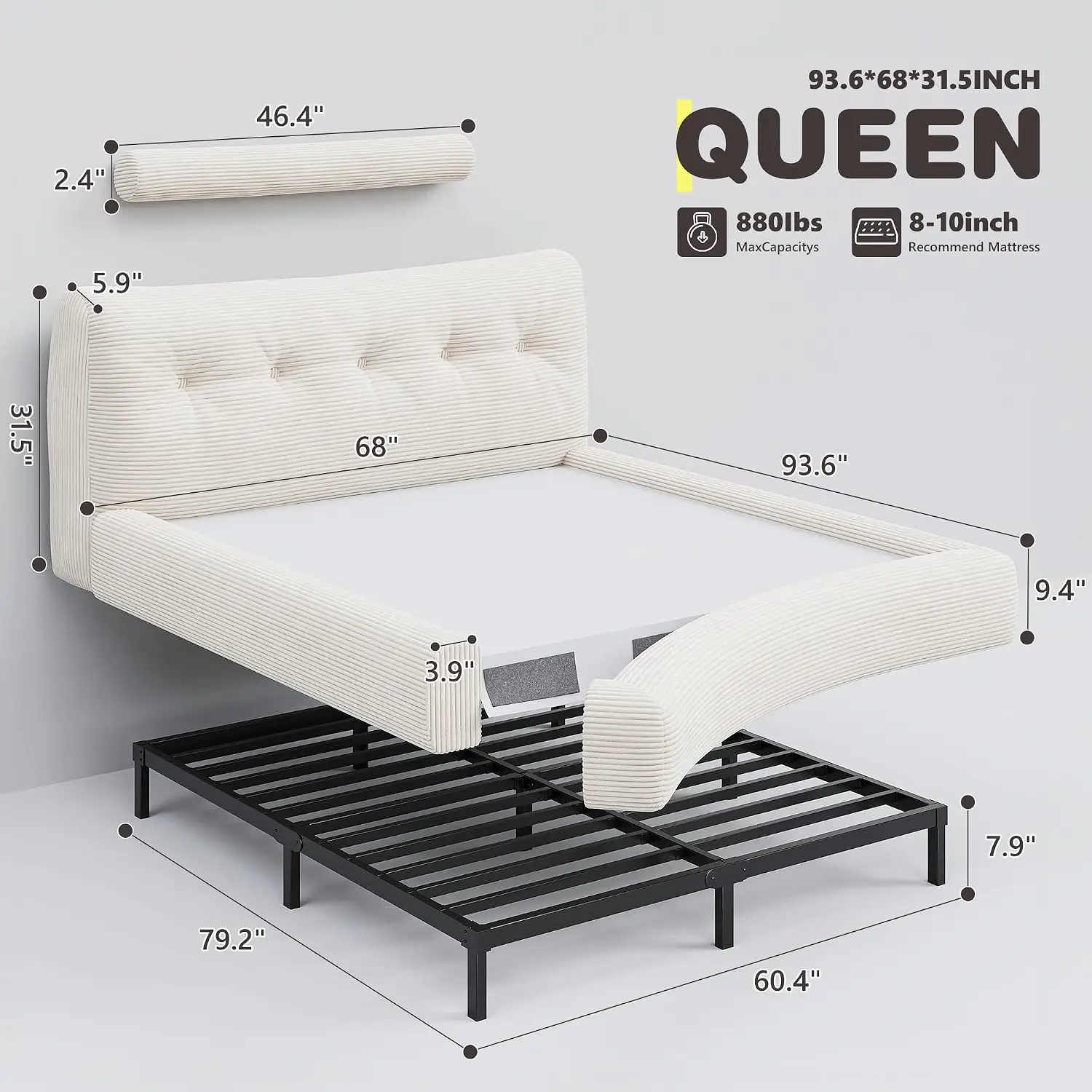 Cloud Bed Frame Queen Size with 5.9