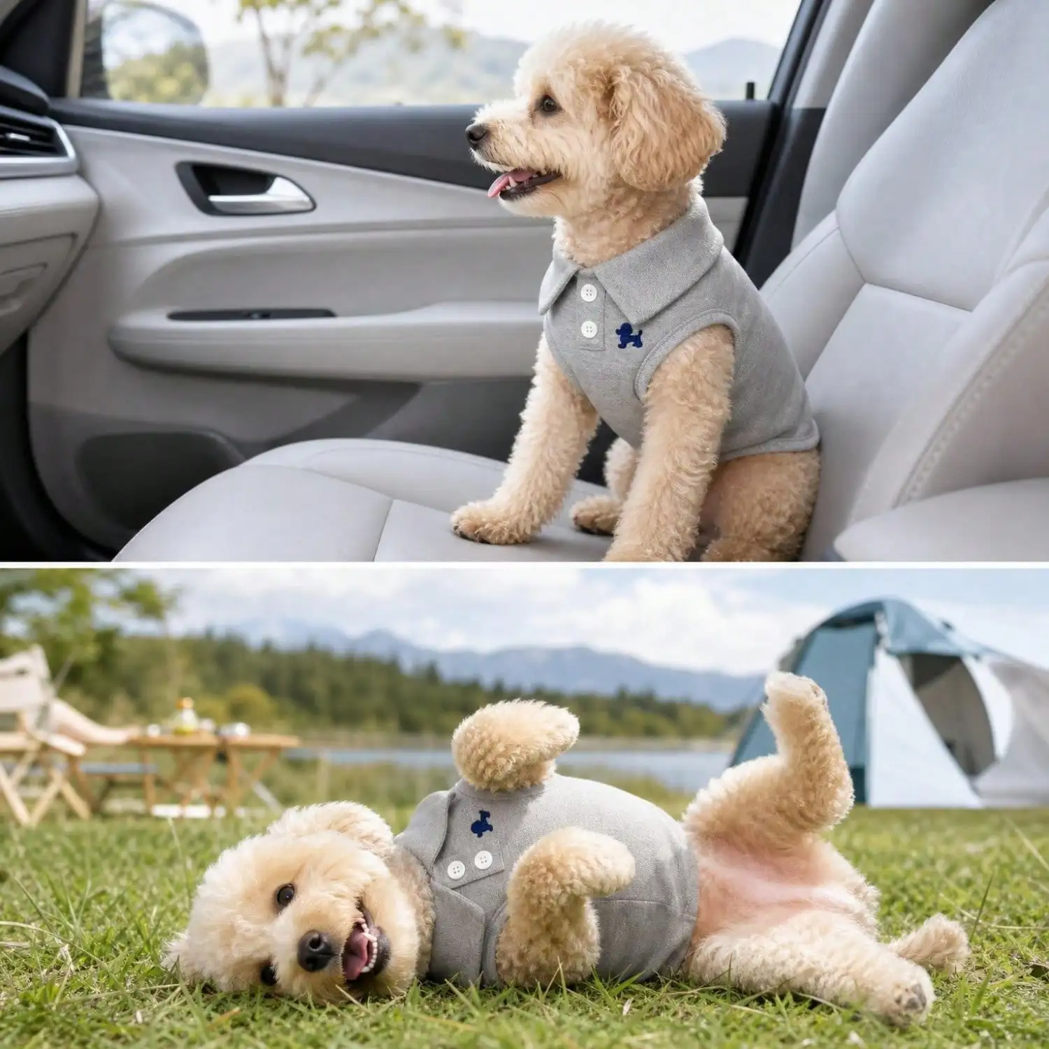 1 Stück graue, ärmellose Polo-Weste für Haustiere, besticktes Hundeshirt für kleine Welpen. – Detail 10