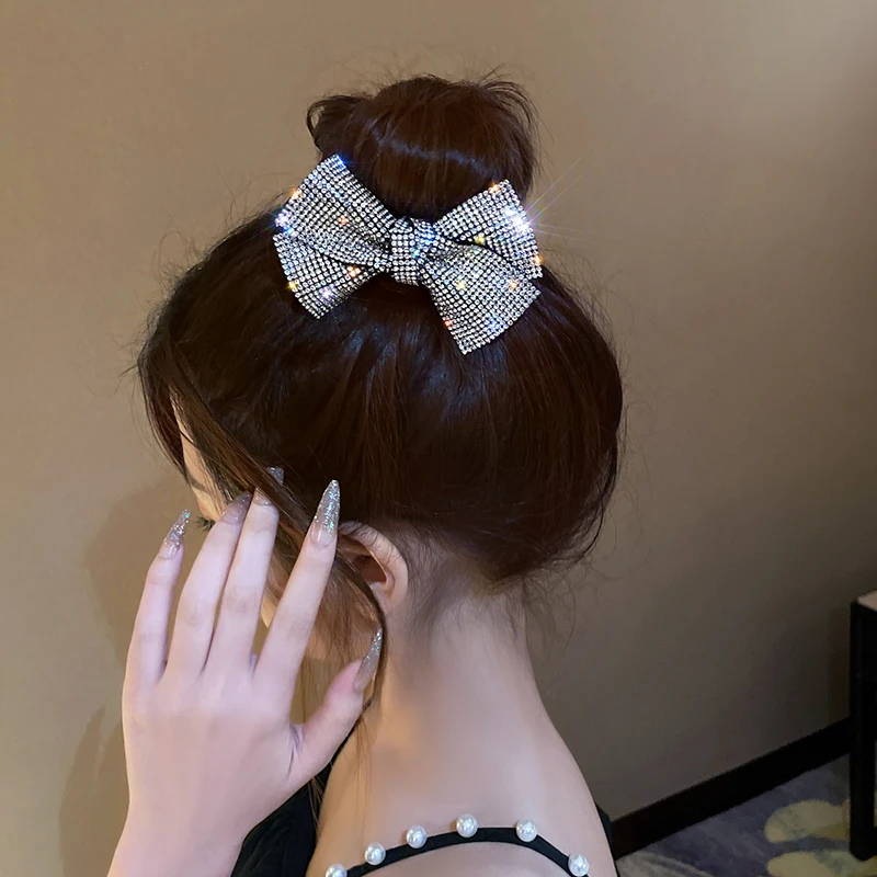 Shiny Diamond-studded Bow Hair Ring Head Rope Ins Fashionable Wild Sweet Tie Hair Rubber Band Women